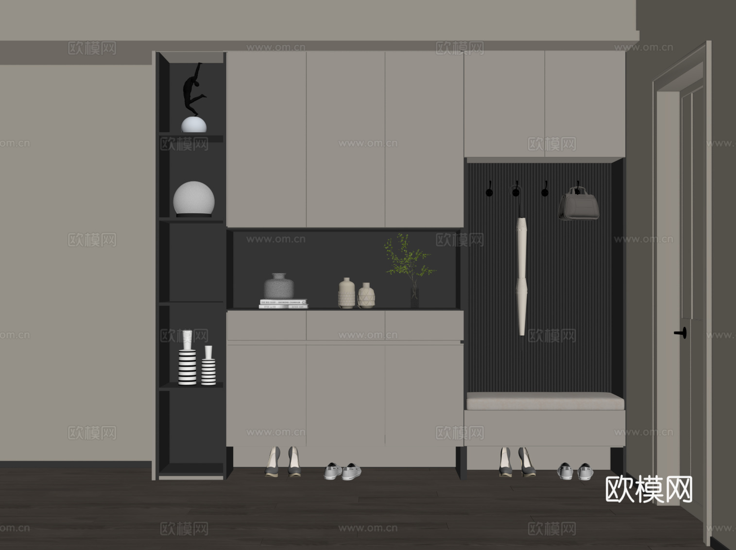 现代极简鞋柜 入户玄关柜su模型