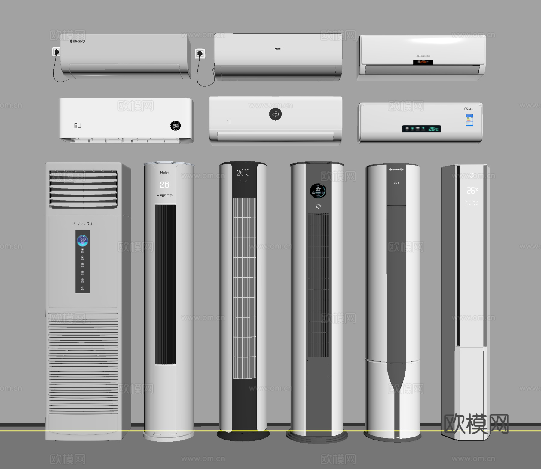 现代空调 壁挂式空调 立式空调su模型