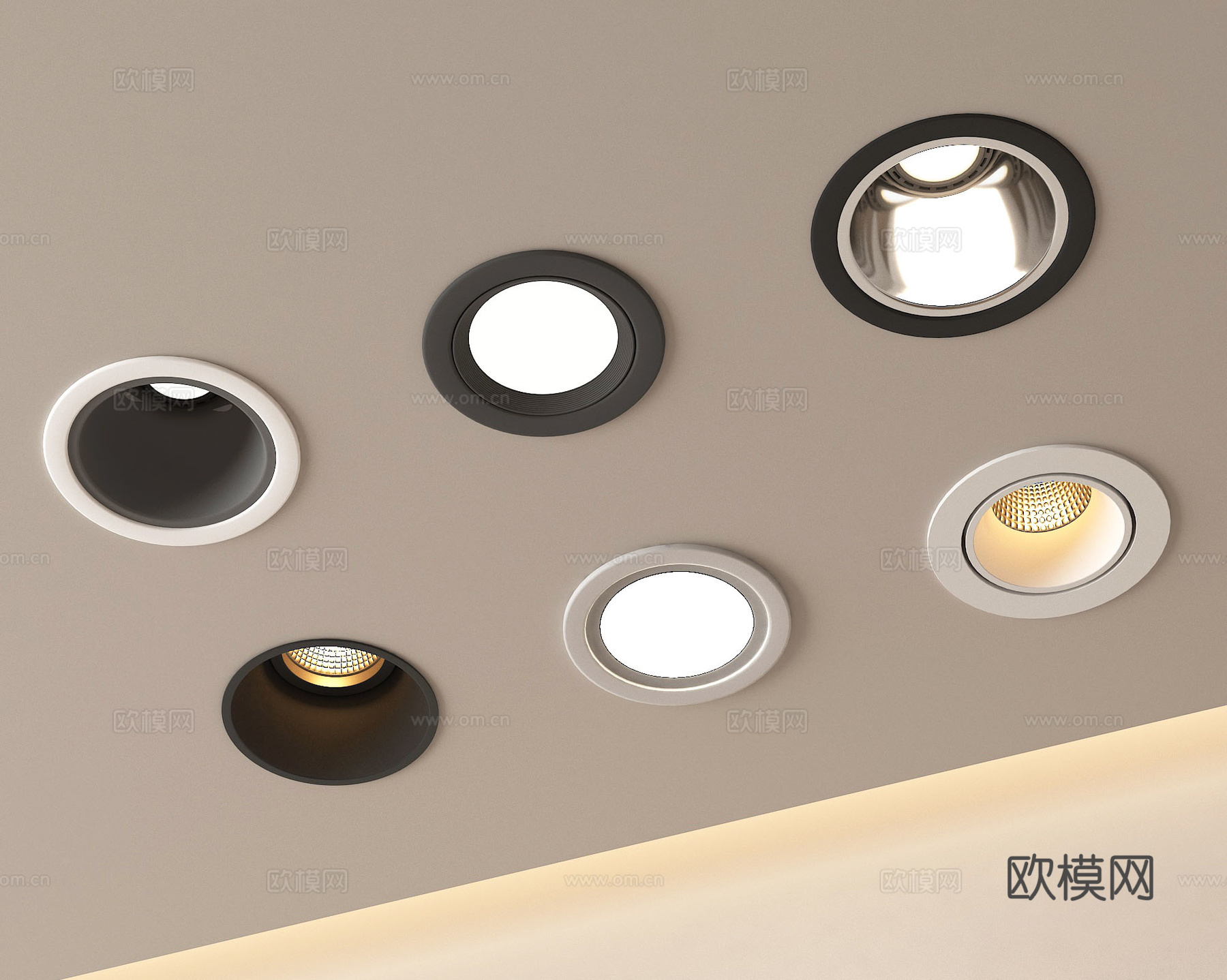 现代筒灯射灯 内嵌筒灯射灯  牛角灯su模型