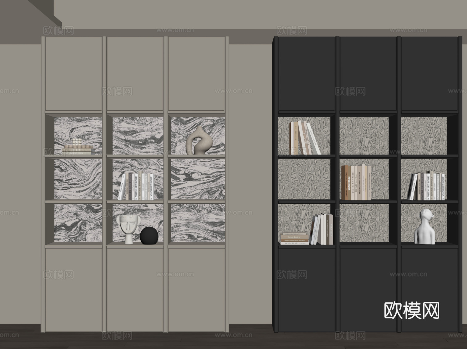 现代极简书柜 置物柜su模型