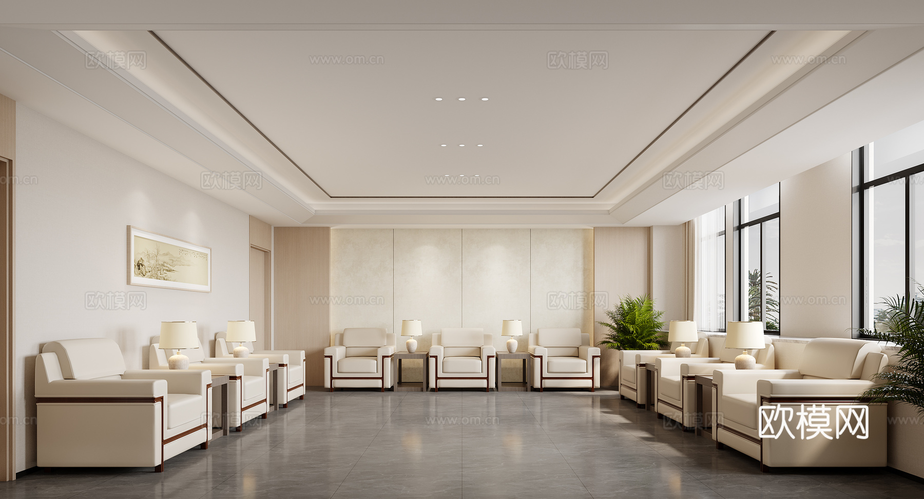 新中式接待室3d模型下载