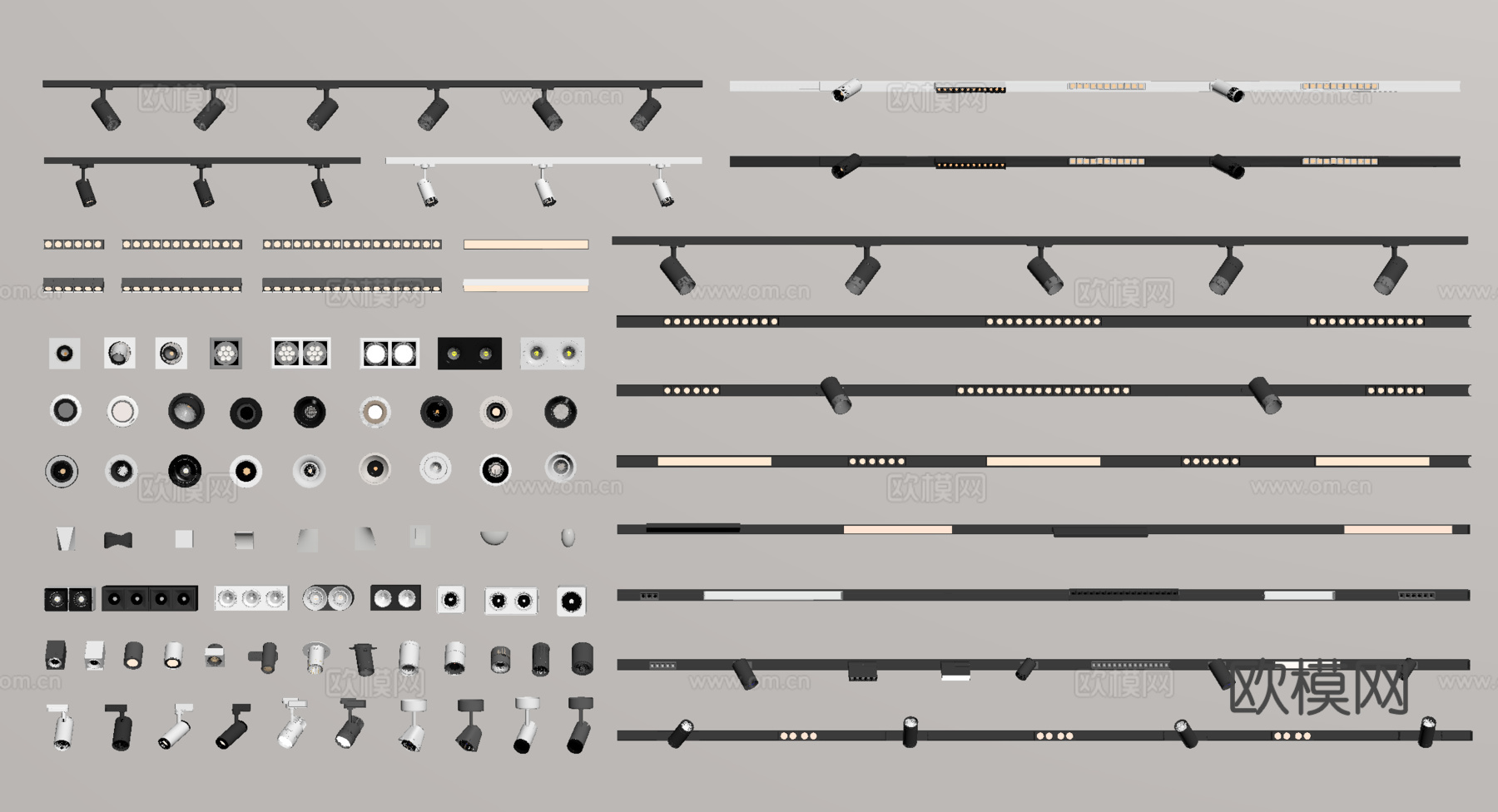 现代筒灯射灯 磁吸轨道射灯 轨道射灯 明装筒灯射灯su模型