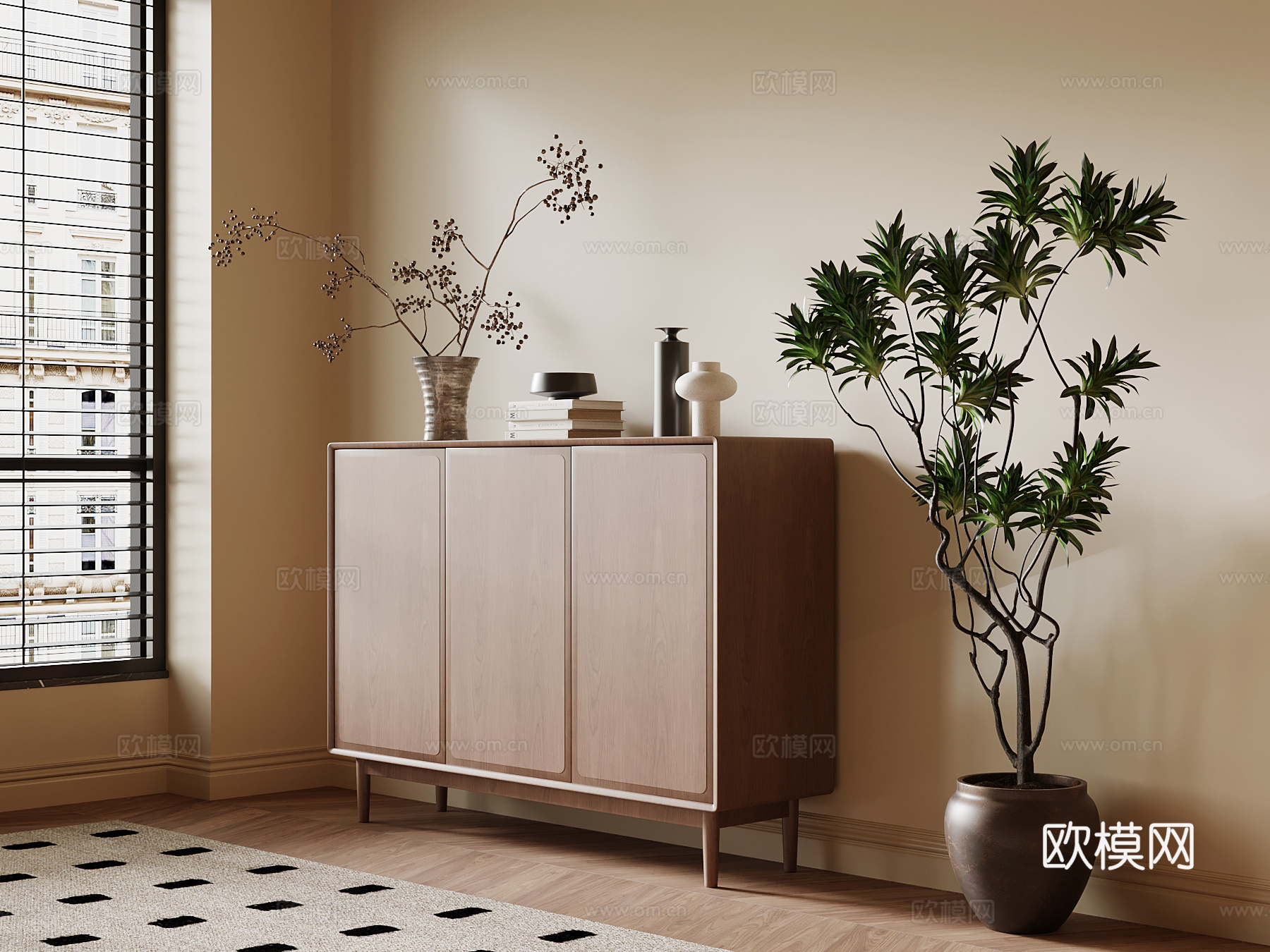 中古风玄关柜 边柜3d模型下载