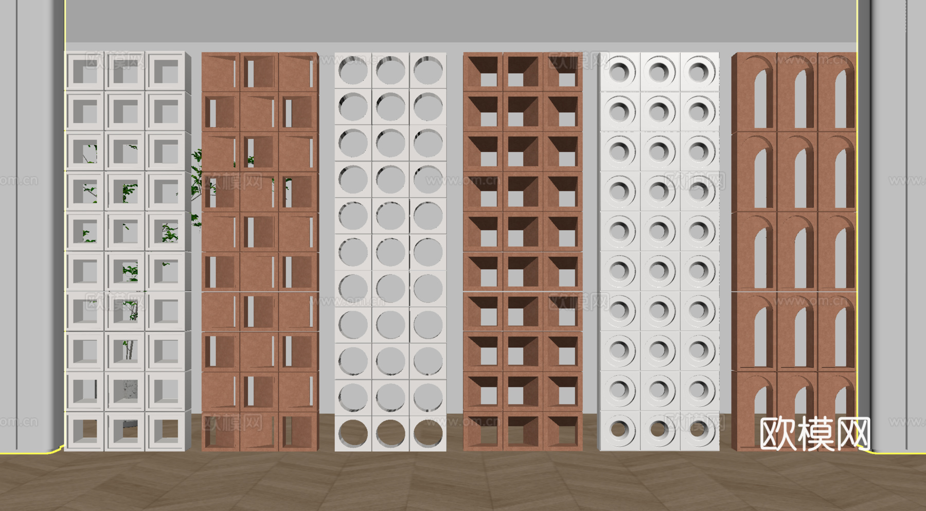 现代水泥砖 水泥砖隔断 镂空预制砖 镂空花砖su模型