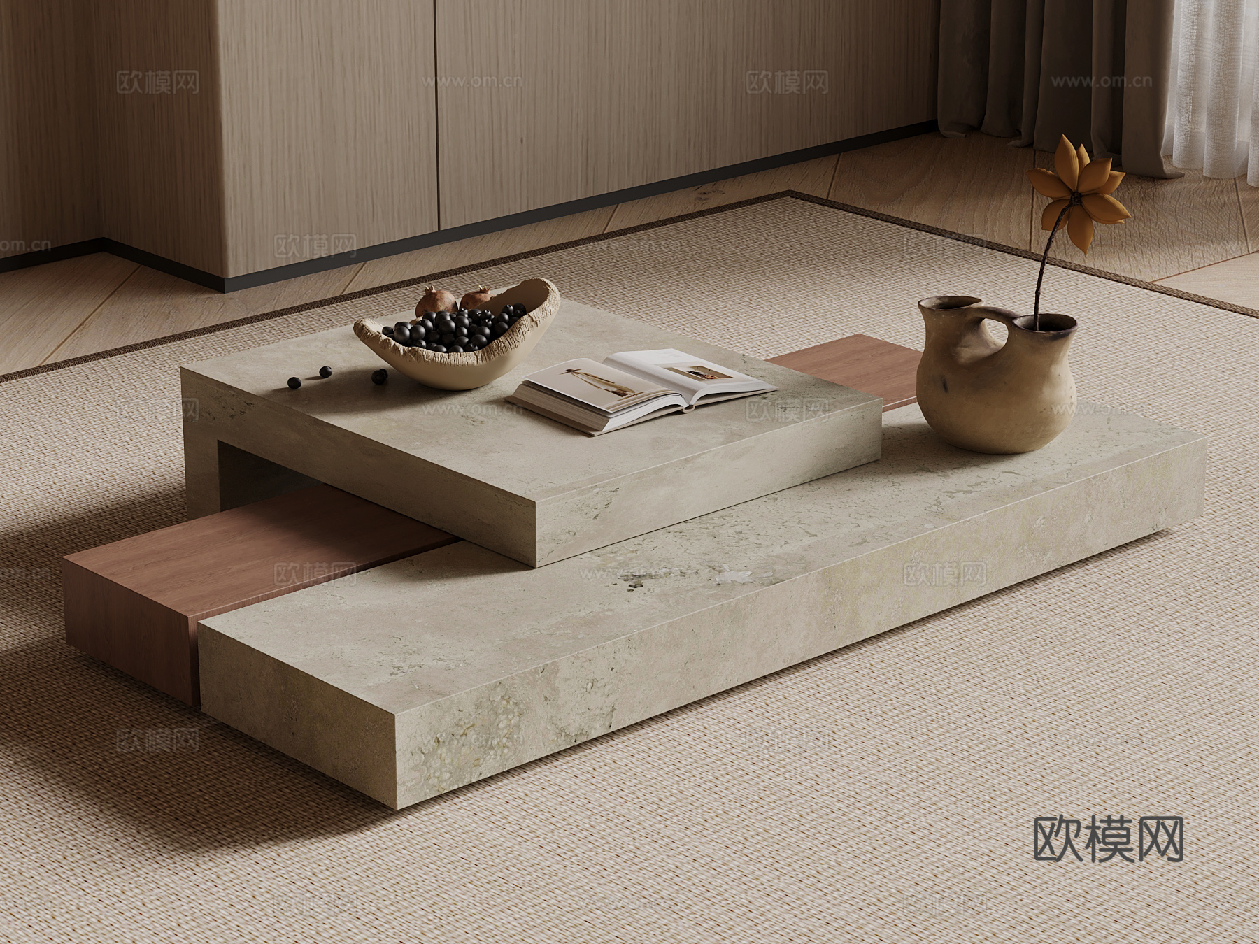 侘寂中古风茶几su模型