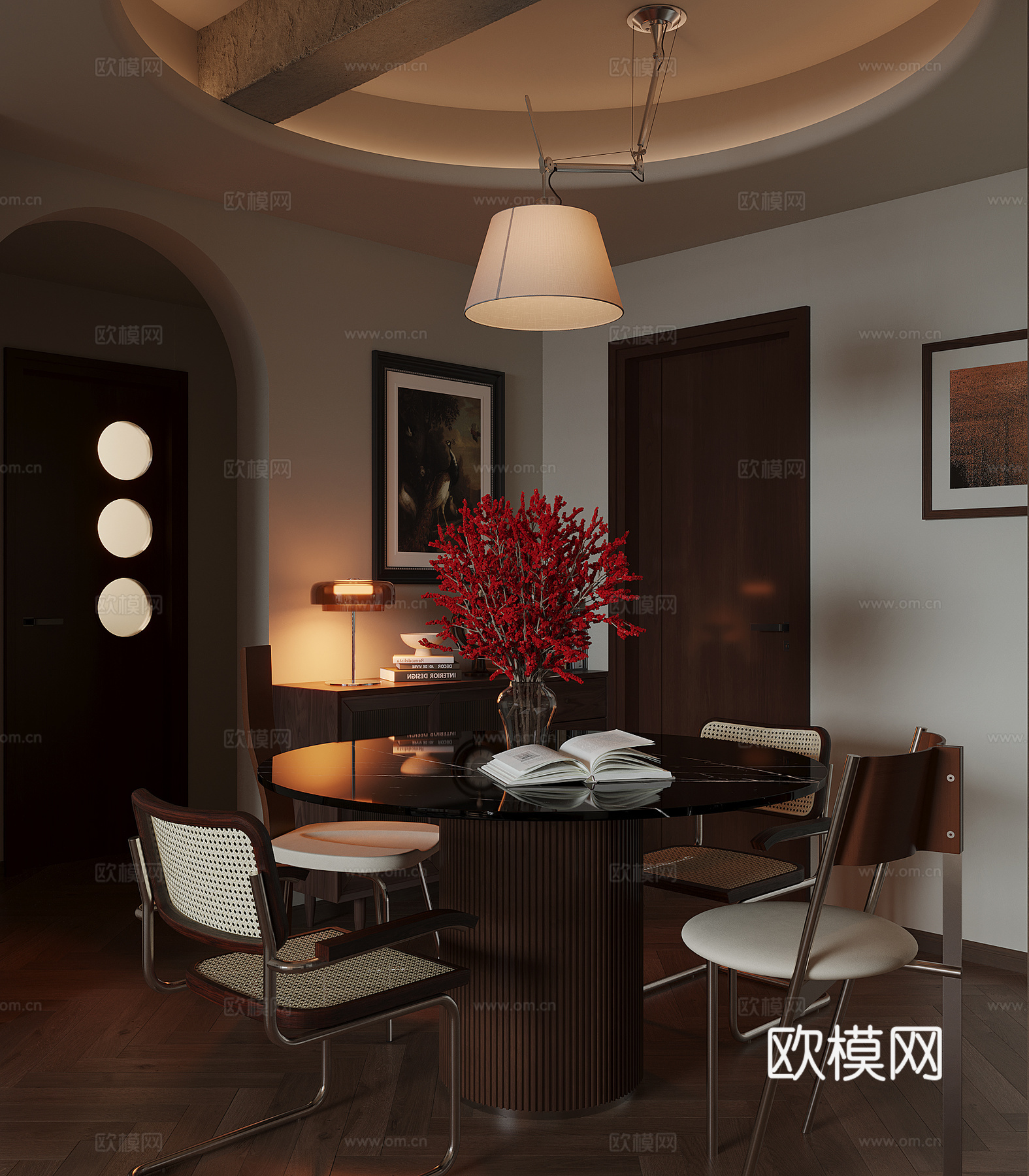 现代中古风餐厅su模型