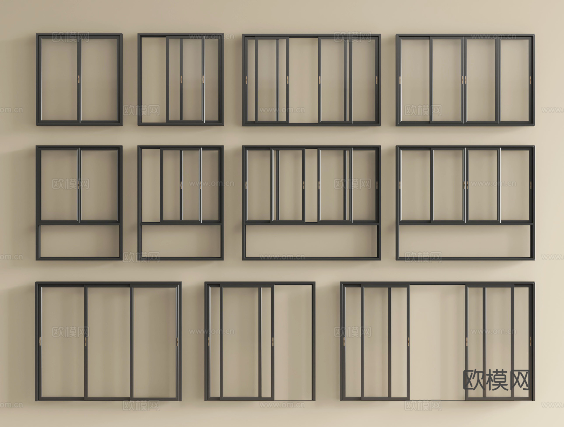 现代窗组合 阳台窗 落地窗 推拉窗 平开窗su模型