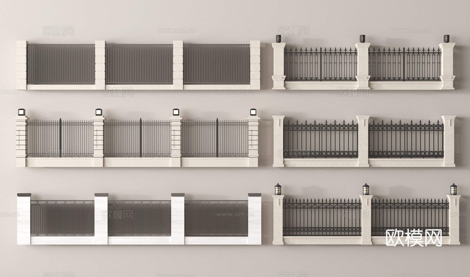 现代围栏 铁艺围栏护栏 围墙景墙 小区围墙 别墅围墙su模型