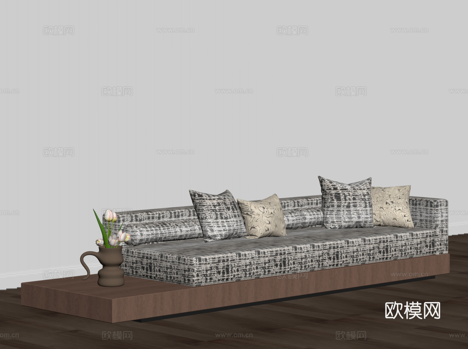 现代中古风沙发 休闲布艺沙发su模型