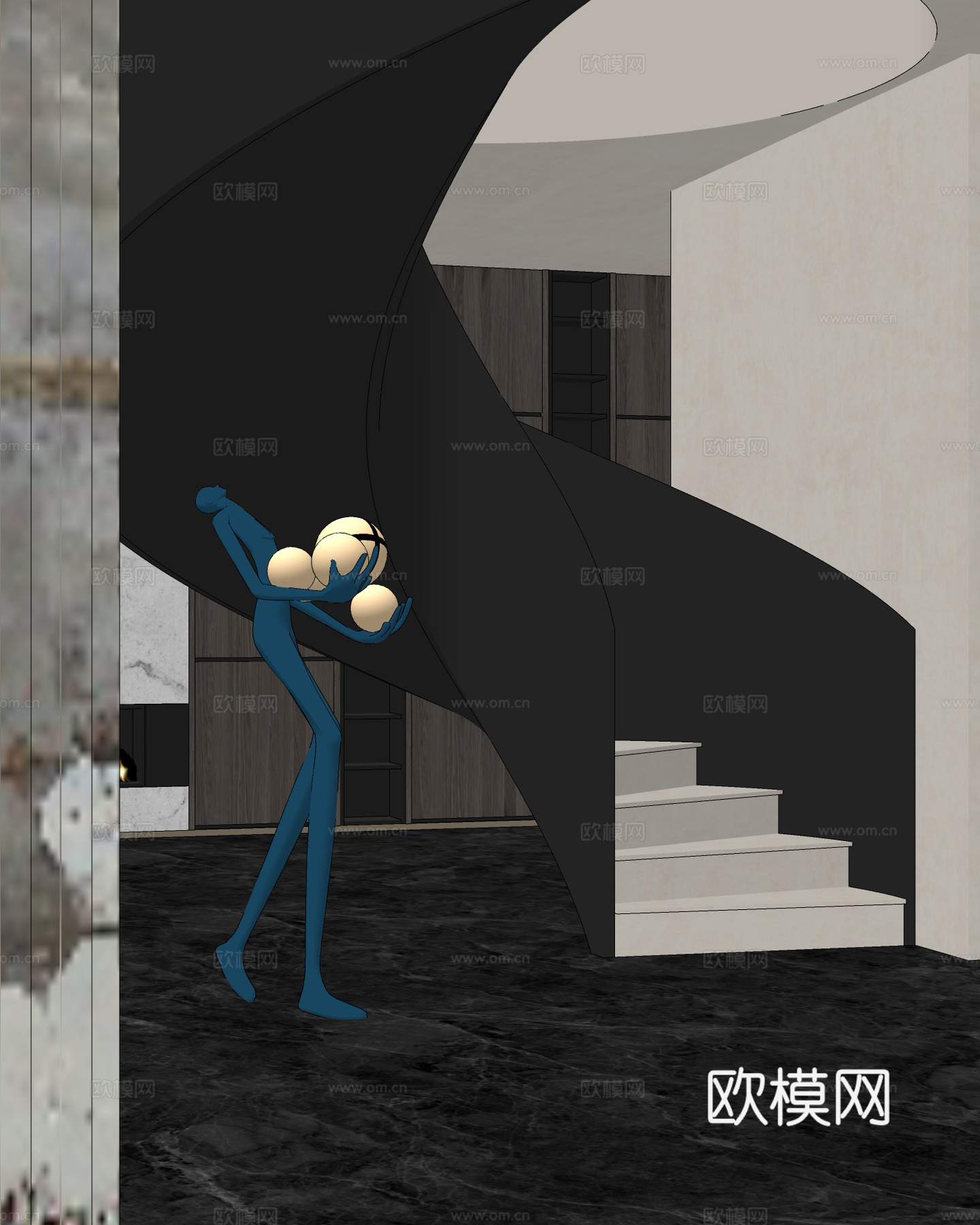现代楼梯间 旋转楼梯 金属楼梯 雕塑su模型