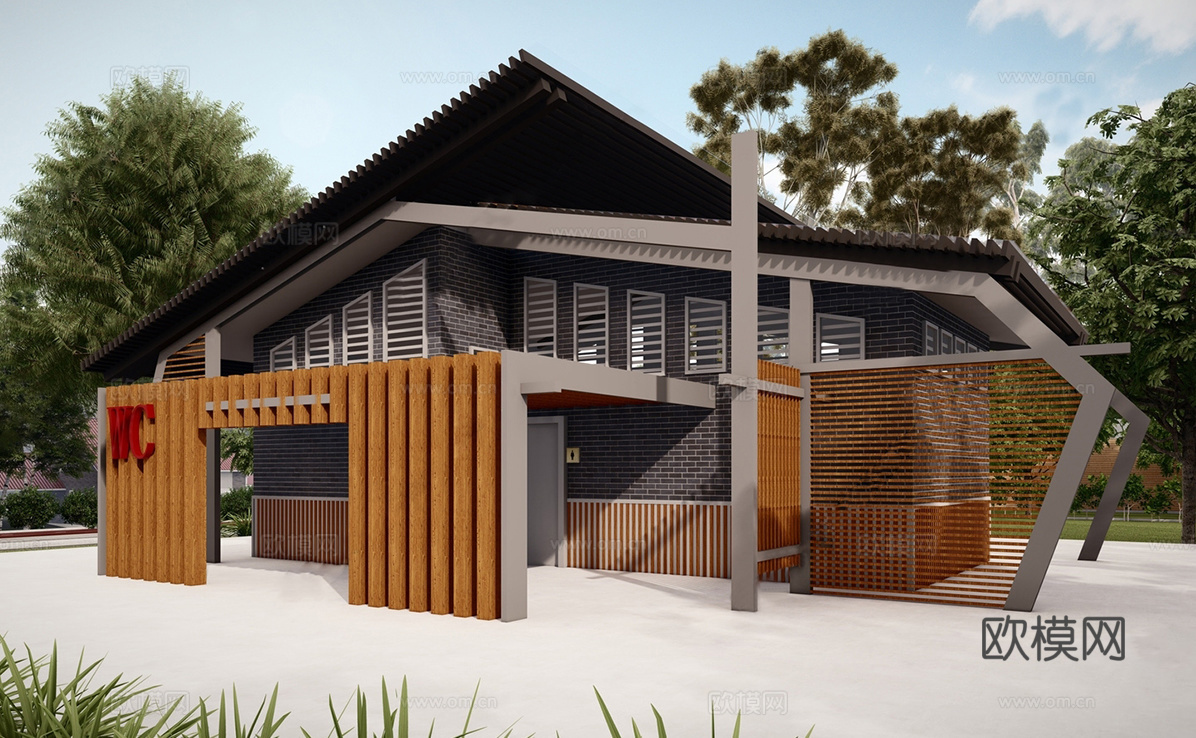 现代户外公共厕所 公厕建筑su模型