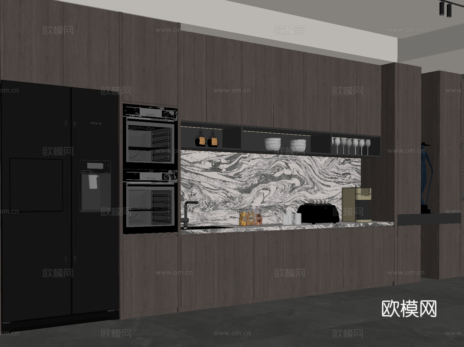 现代意式橱柜 餐边柜su模型