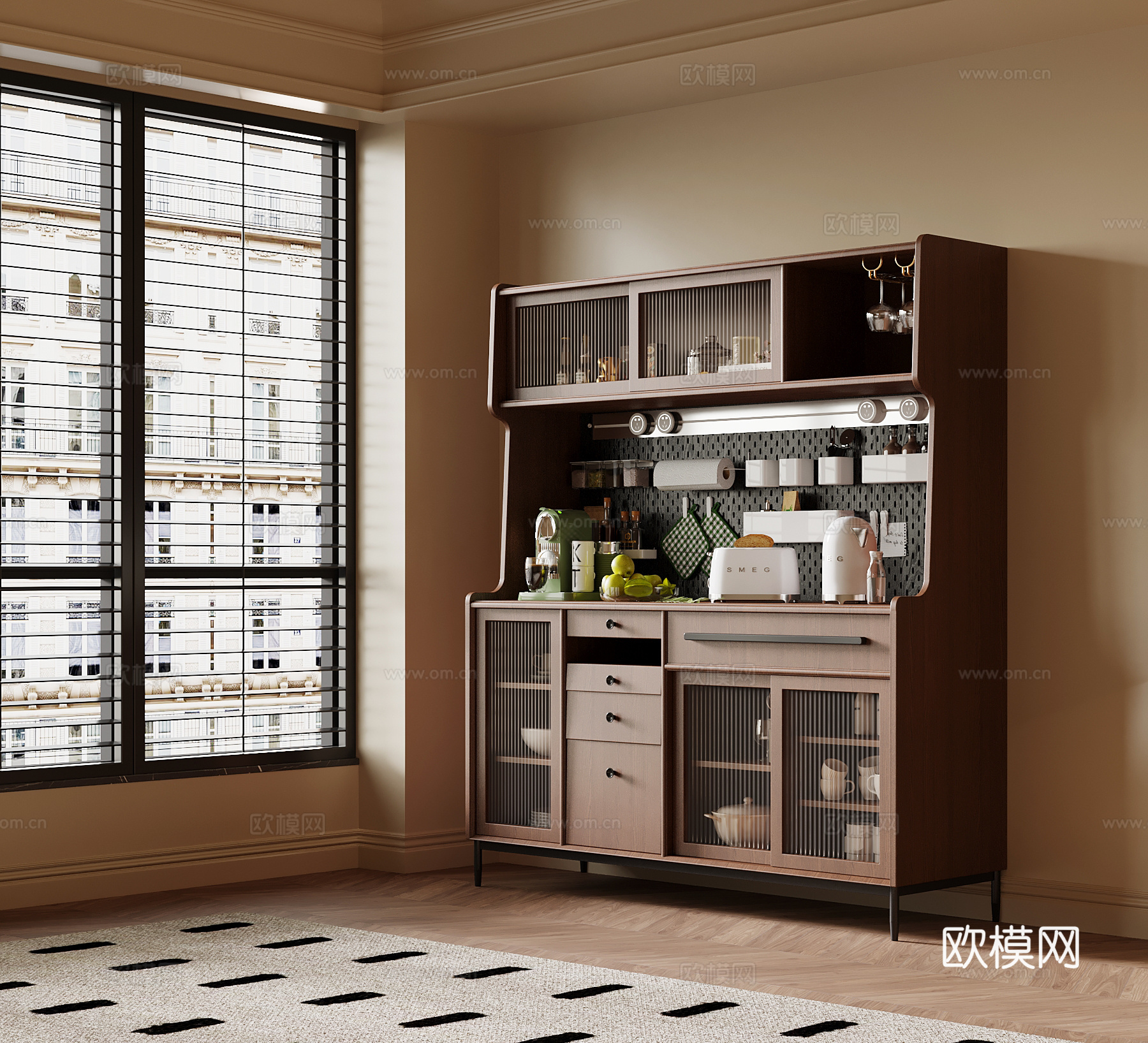 中古风餐边柜 备餐柜su模型