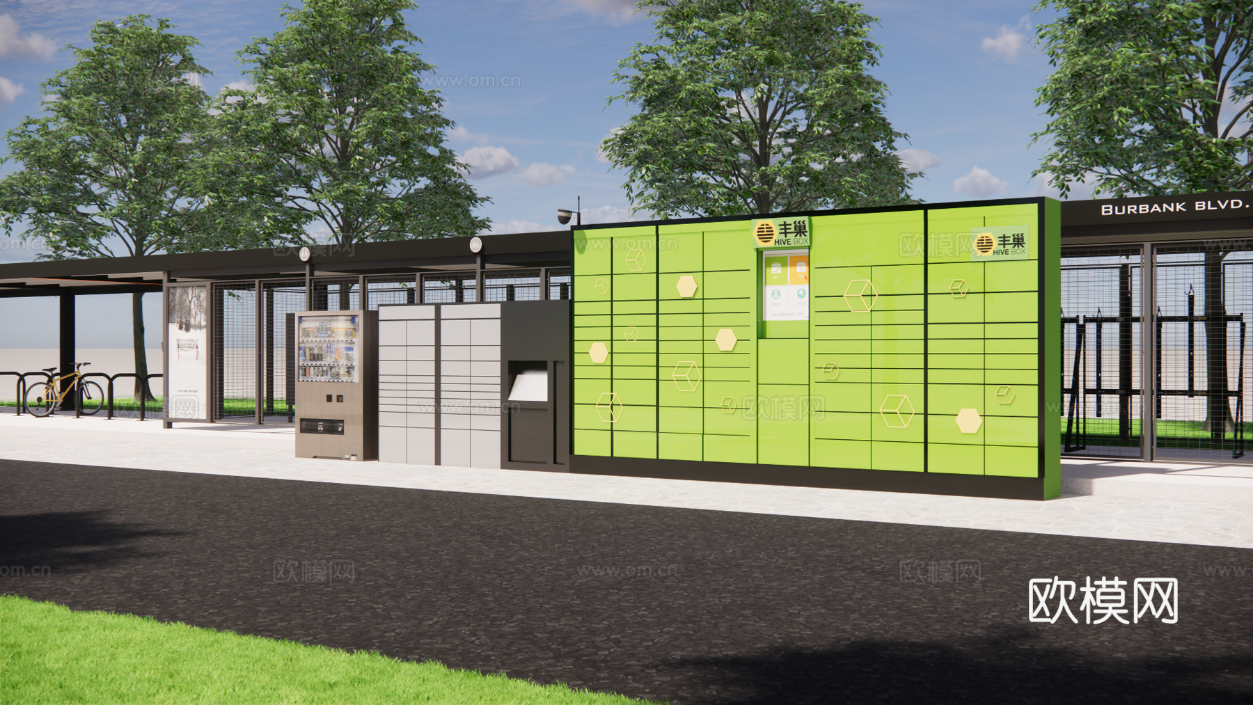 快递柜  自行车停车棚 自动售卖机su模型