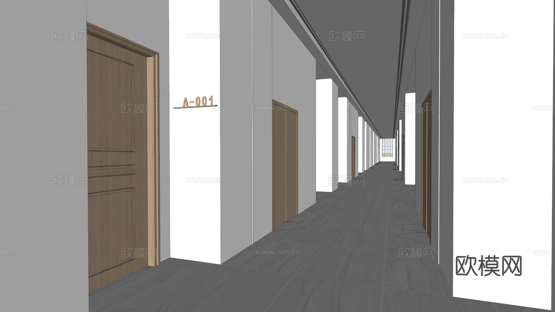 走廊  现代风格酒店走廊通道su模型