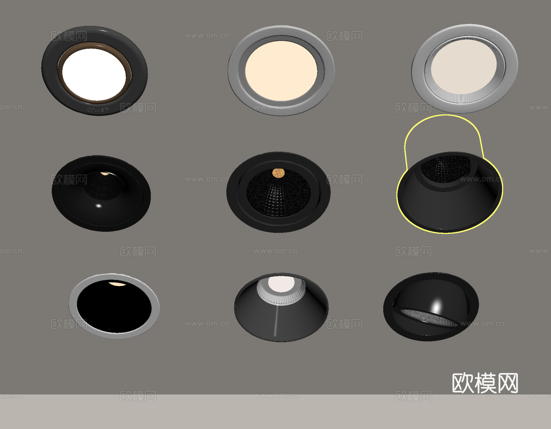 现代筒灯射灯组合 内嵌筒灯射灯 牛角灯su模型