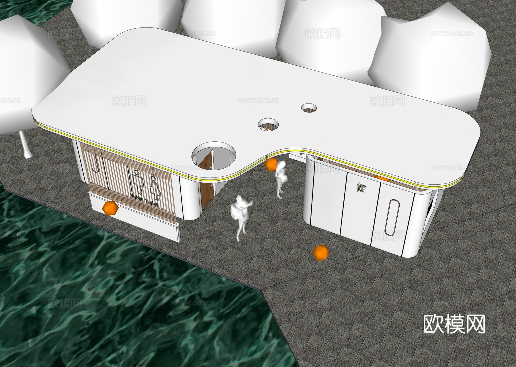 现代公共厕所 公共卫生间 户外厕所建筑su模型