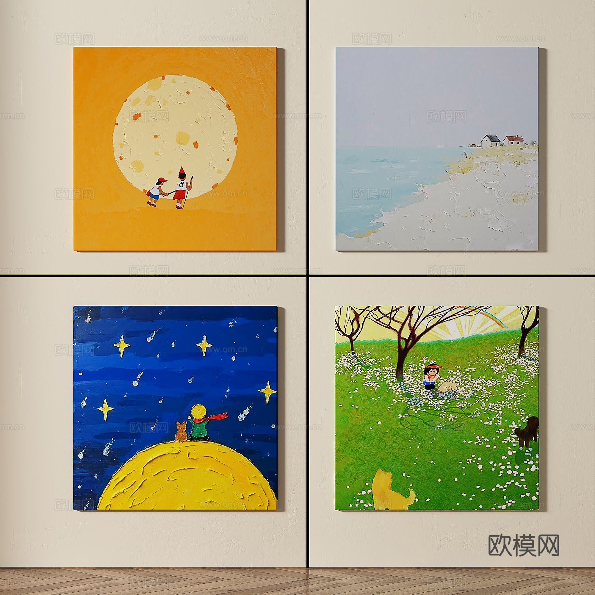 现代，简约，抽象，多巴胺，色彩，手绘油画，装饰画免费3d模型