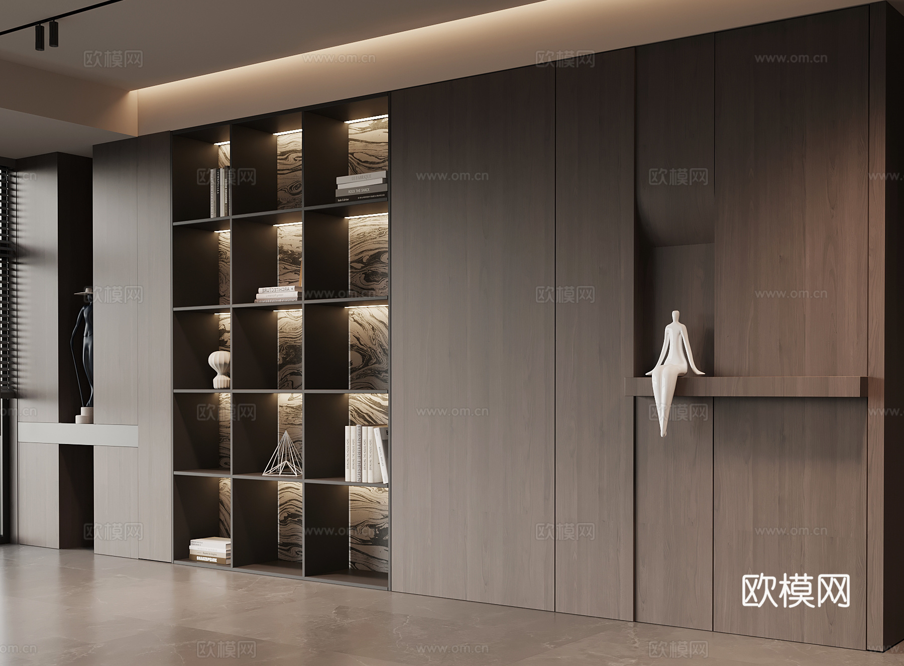 现代意式书柜 置物柜su模型