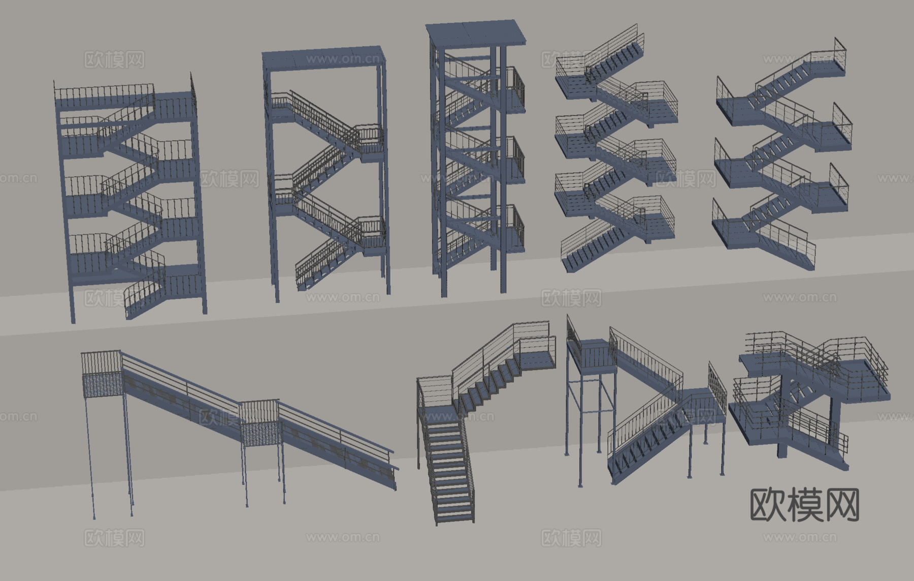 现代钢结构楼梯  户外楼梯 消防楼梯 外挂楼梯su模型