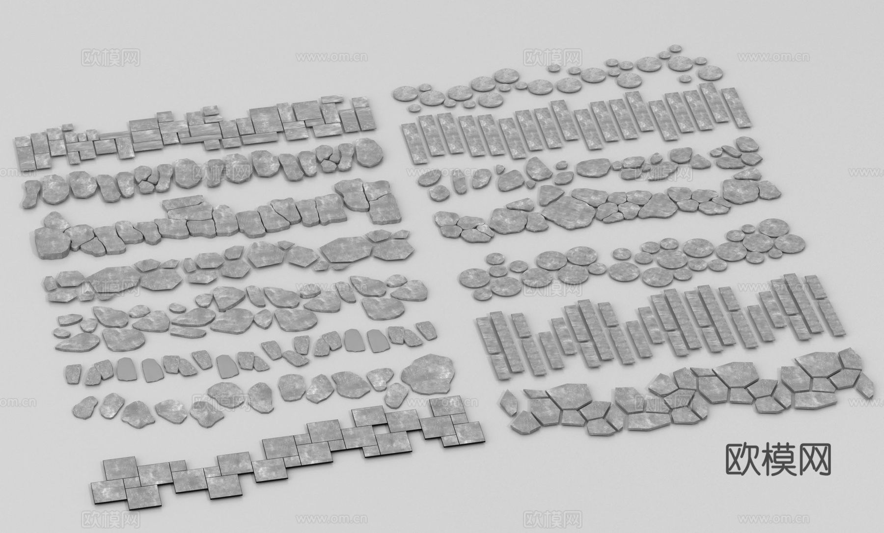 新中式青石板汀步 园路 园林 碎石步道su模型su模型