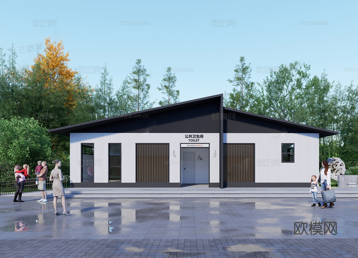 新中式公共卫生间 厕所su模型