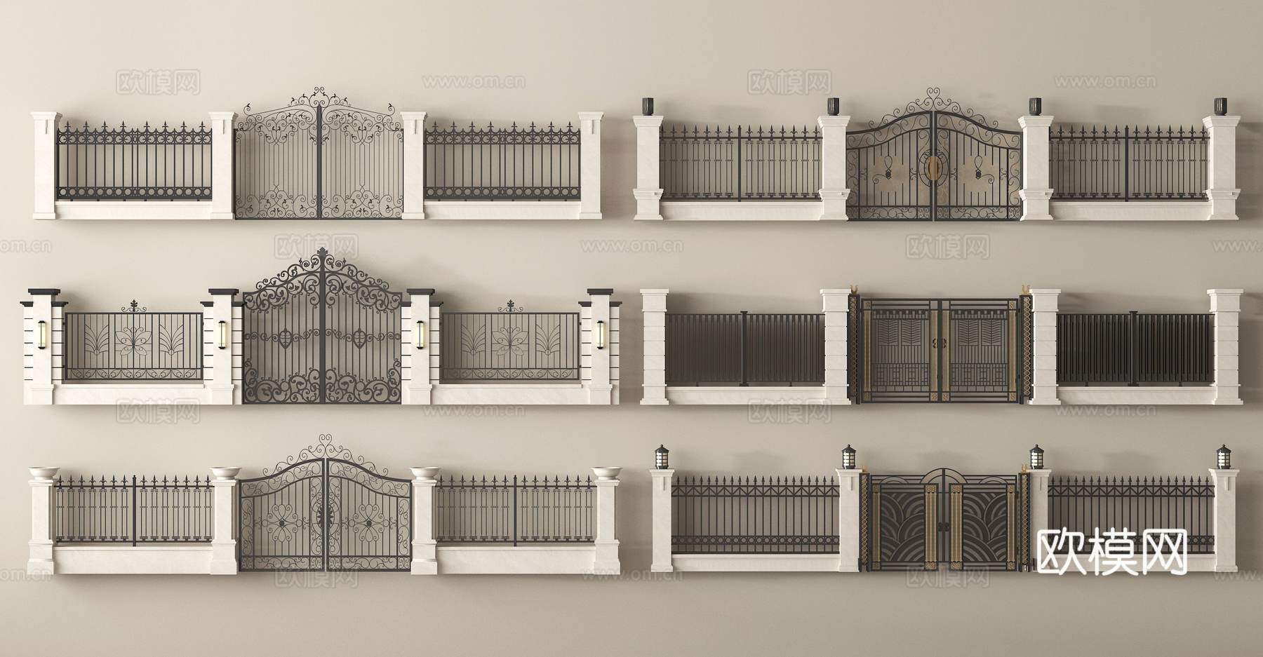 现代庭院门 铁艺大门 别墅大门 入户大门 别墅围墙su模型