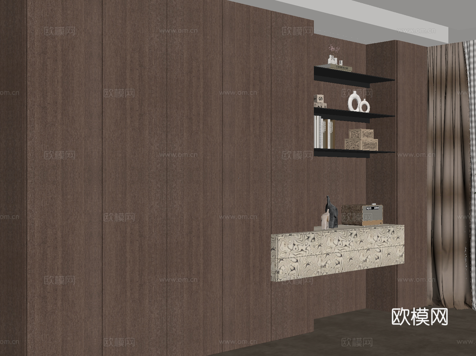 中古风书柜 置物架su模型