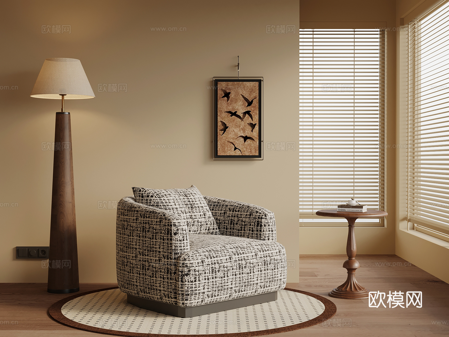 中古风布艺沙发 单人沙发3d模型下载