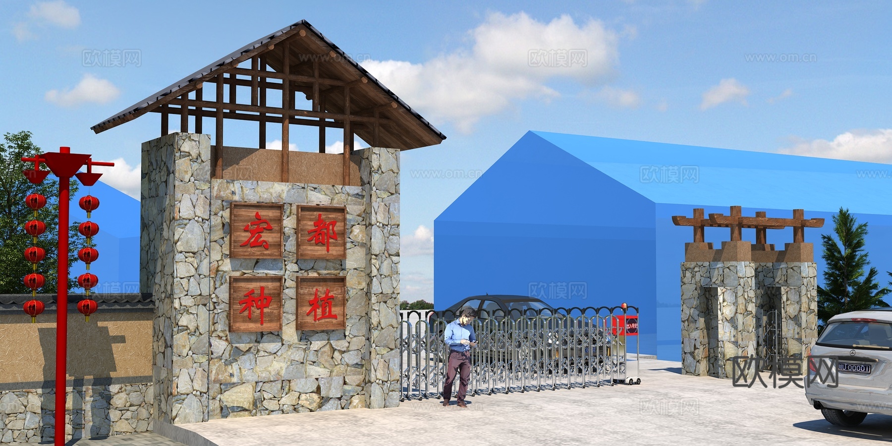 大门 入口 伸缩门 电动伸缩门 门洞 入口 厂区大门3d模型下载