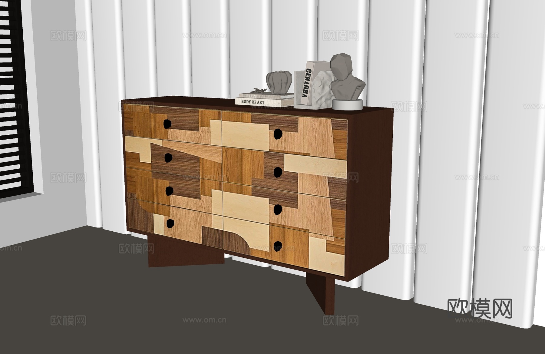 现代斗柜 现代中古斗柜 中古风斗柜 现代意式斗柜 意式复古su模型
