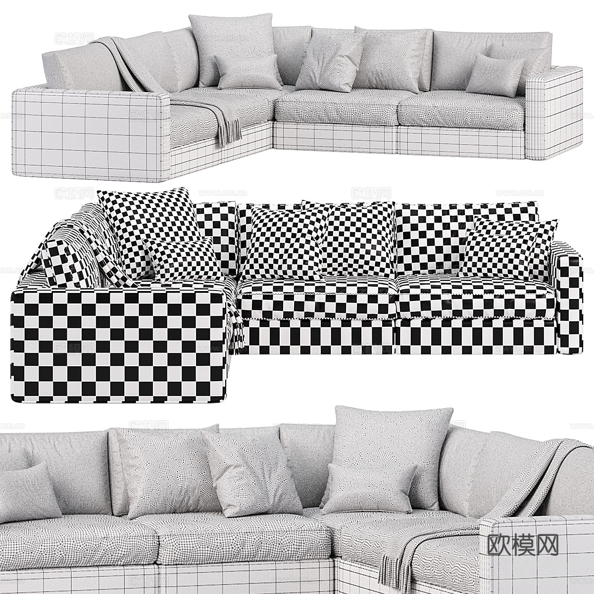 现代 James 布艺组合转角沙发3d模型下载（渲染图3）