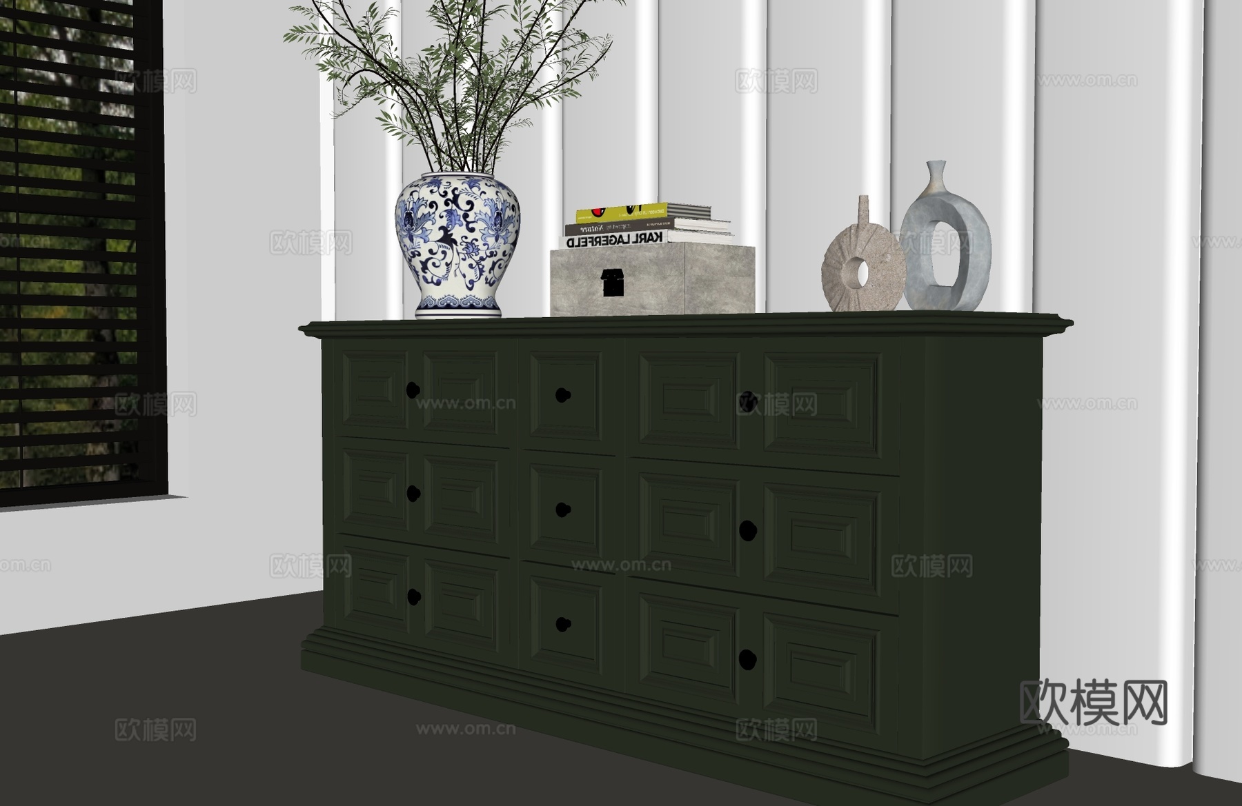 美式斗柜 美式装饰柜 美式玄关柜 美式餐边柜 美式边柜su模型