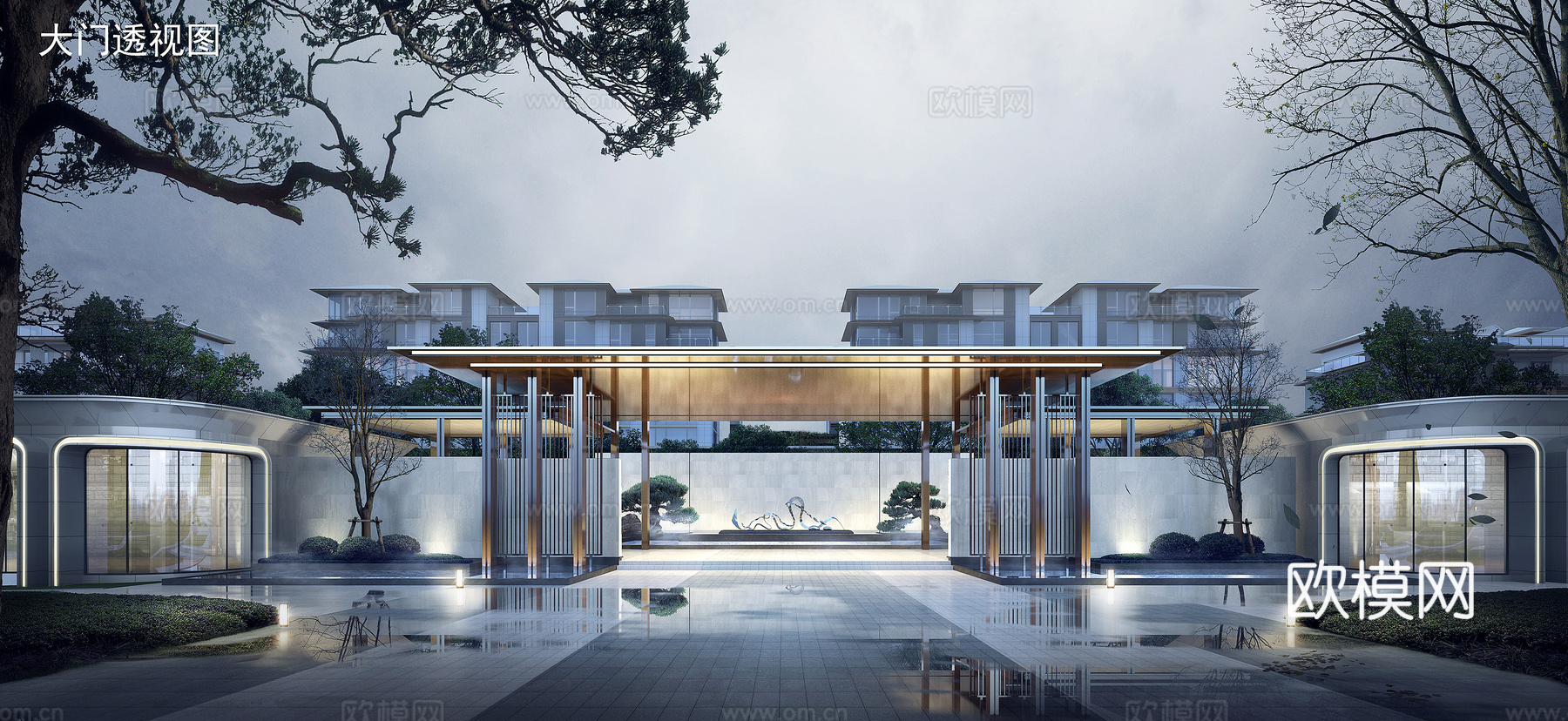 现代 大门 小区门头  住宅门头3d模型下载