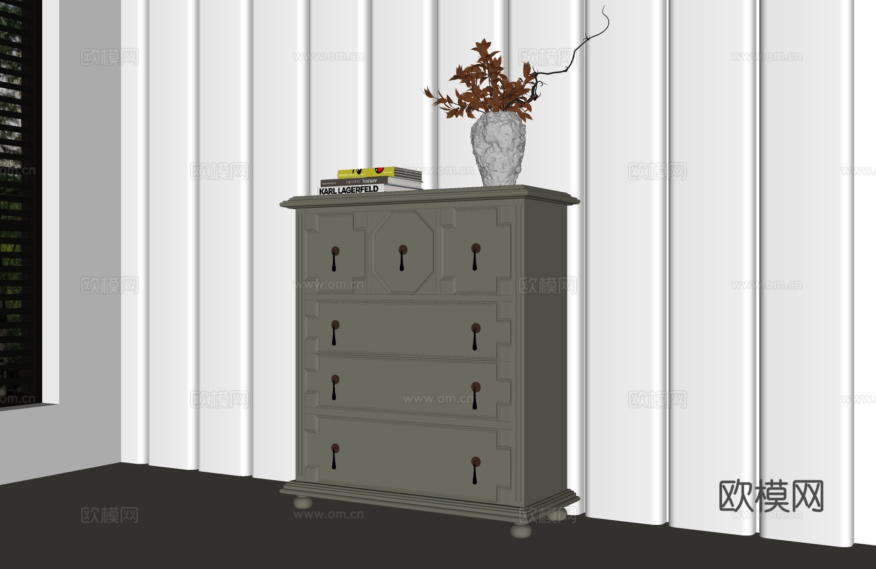 美式斗柜 美式装饰柜 美式玄关柜 美式餐边柜 美式边柜su模型