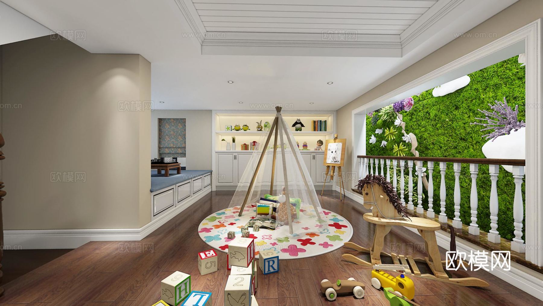 现代最新现代简约简欧儿童房 童趣 玩具 榻榻米 书柜 钢3d模型