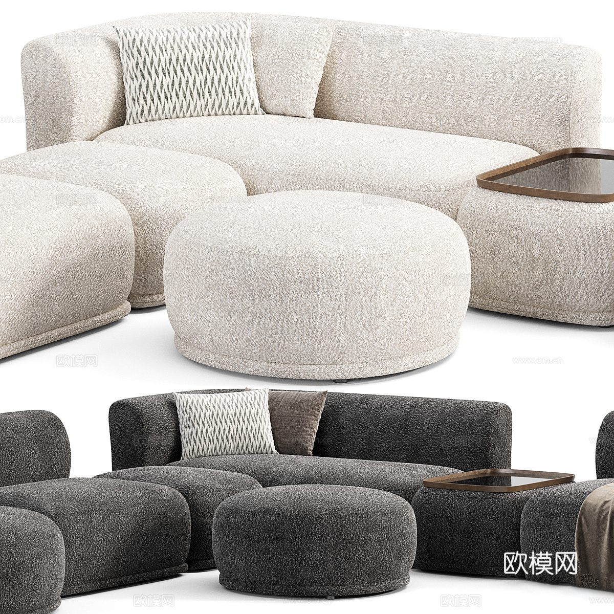 现代意式 Meridiani Rene 布艺组合沙发3d模型下载（渲染图5）