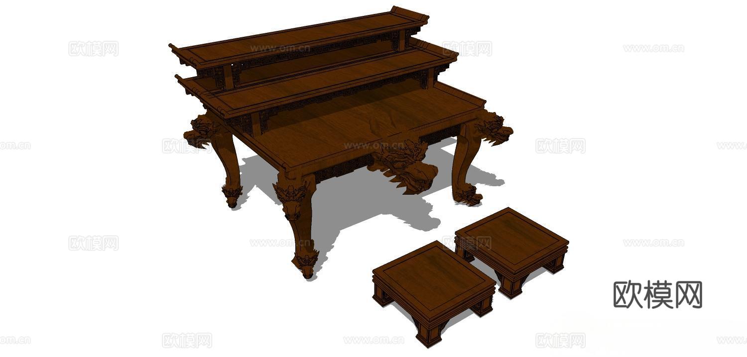实木桌椅 实木椅子 实木桌子 椅子 桌子 茶几su模型