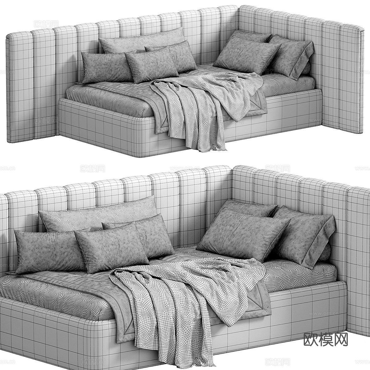 现代奶油风儿童布艺沙发床3d模型下载（渲染图4）