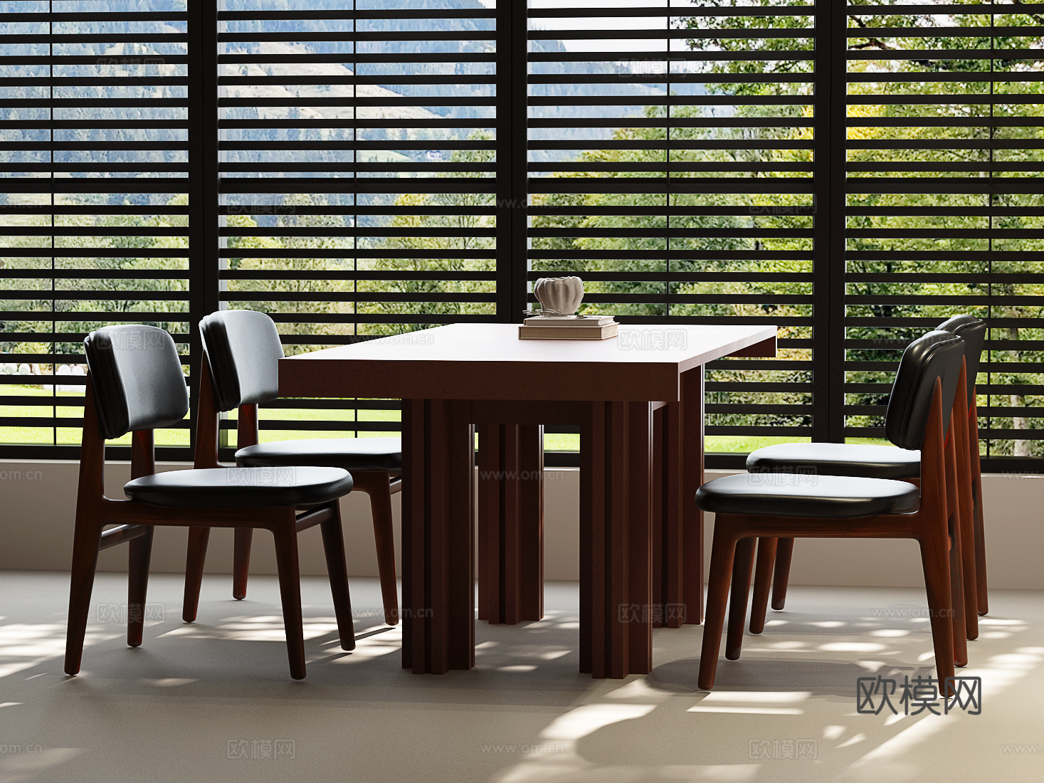 现代餐桌椅 现代中古餐桌椅 中古风餐桌椅su模型
