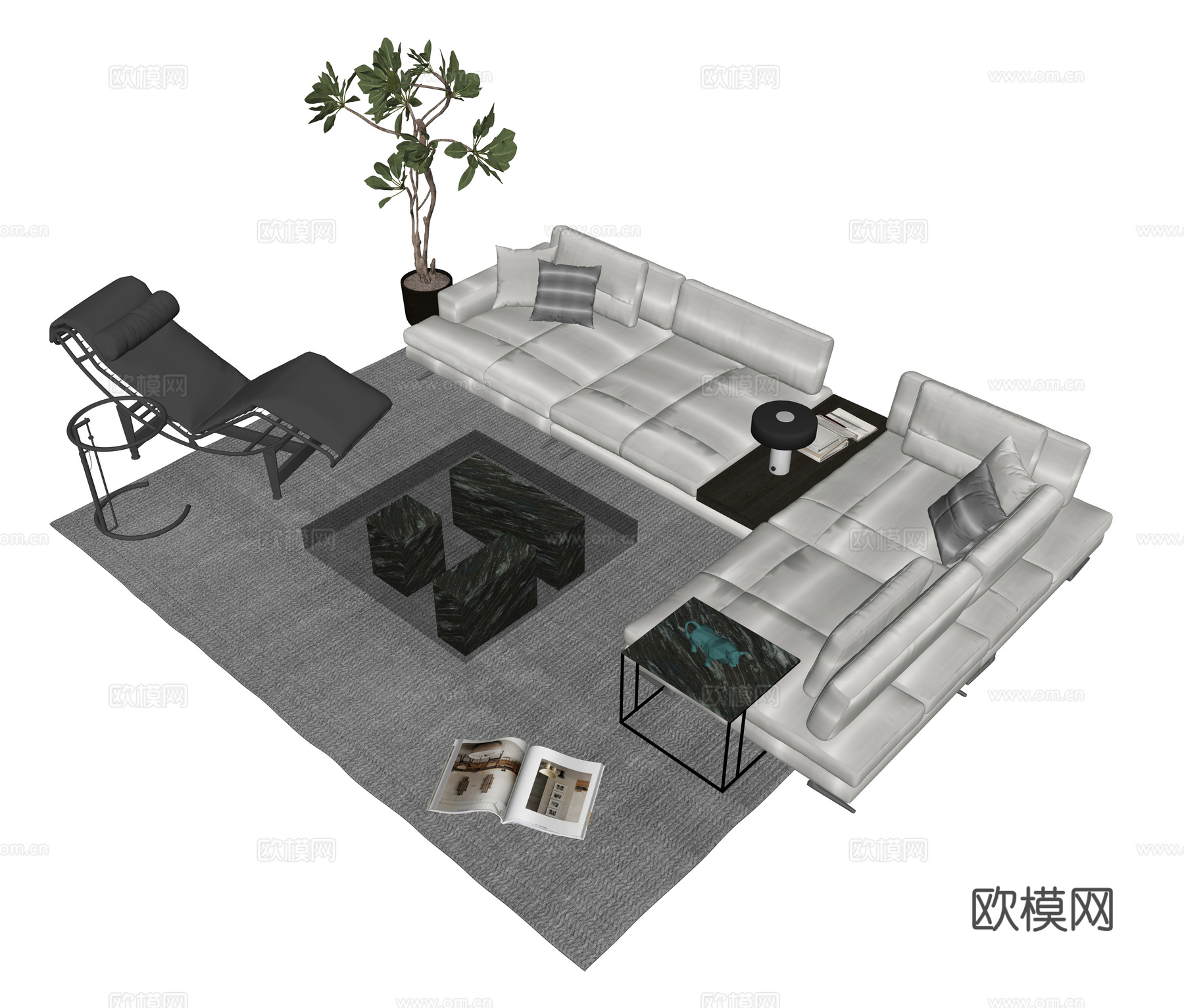 现代沙发茶几组合su模型