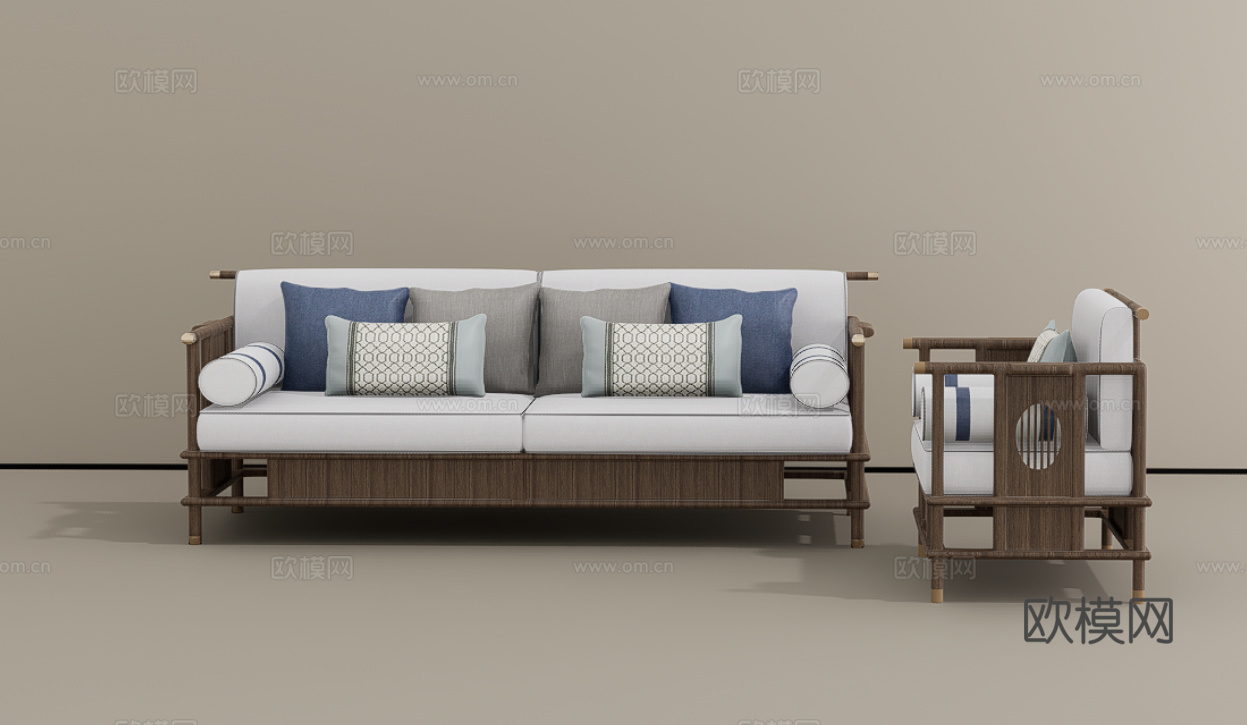 三人沙发su模型