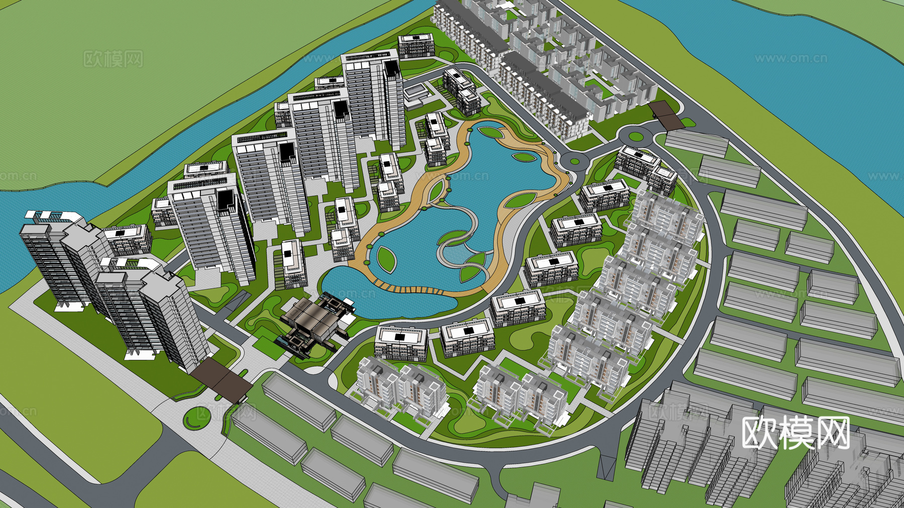 现代风格住宅小区景观su模型