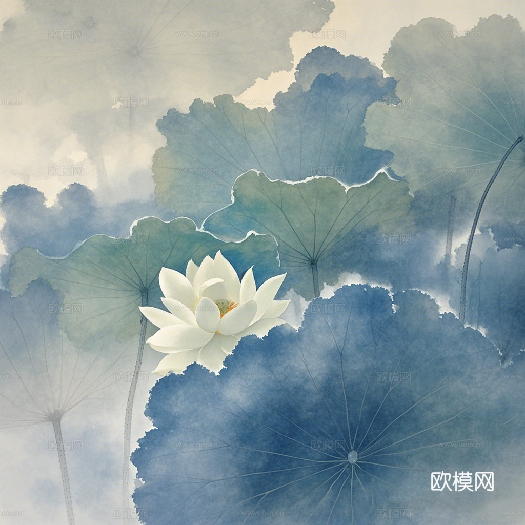 水彩画 水墨装饰画 荷花