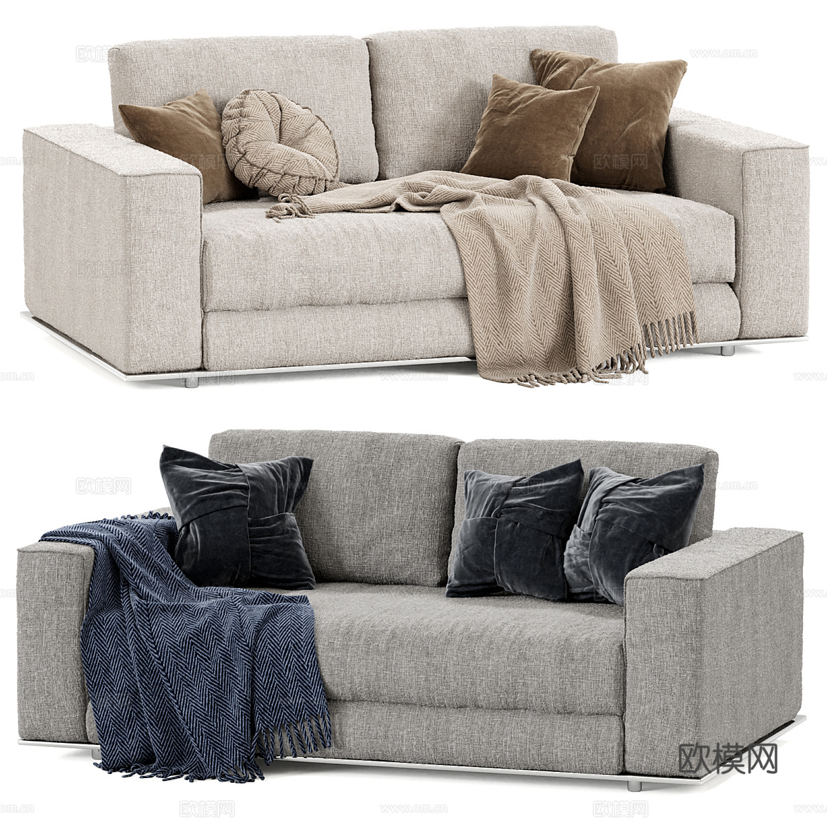现代意式 HAMILTON 双人布艺休闲沙发3d模型下载（渲染图1）