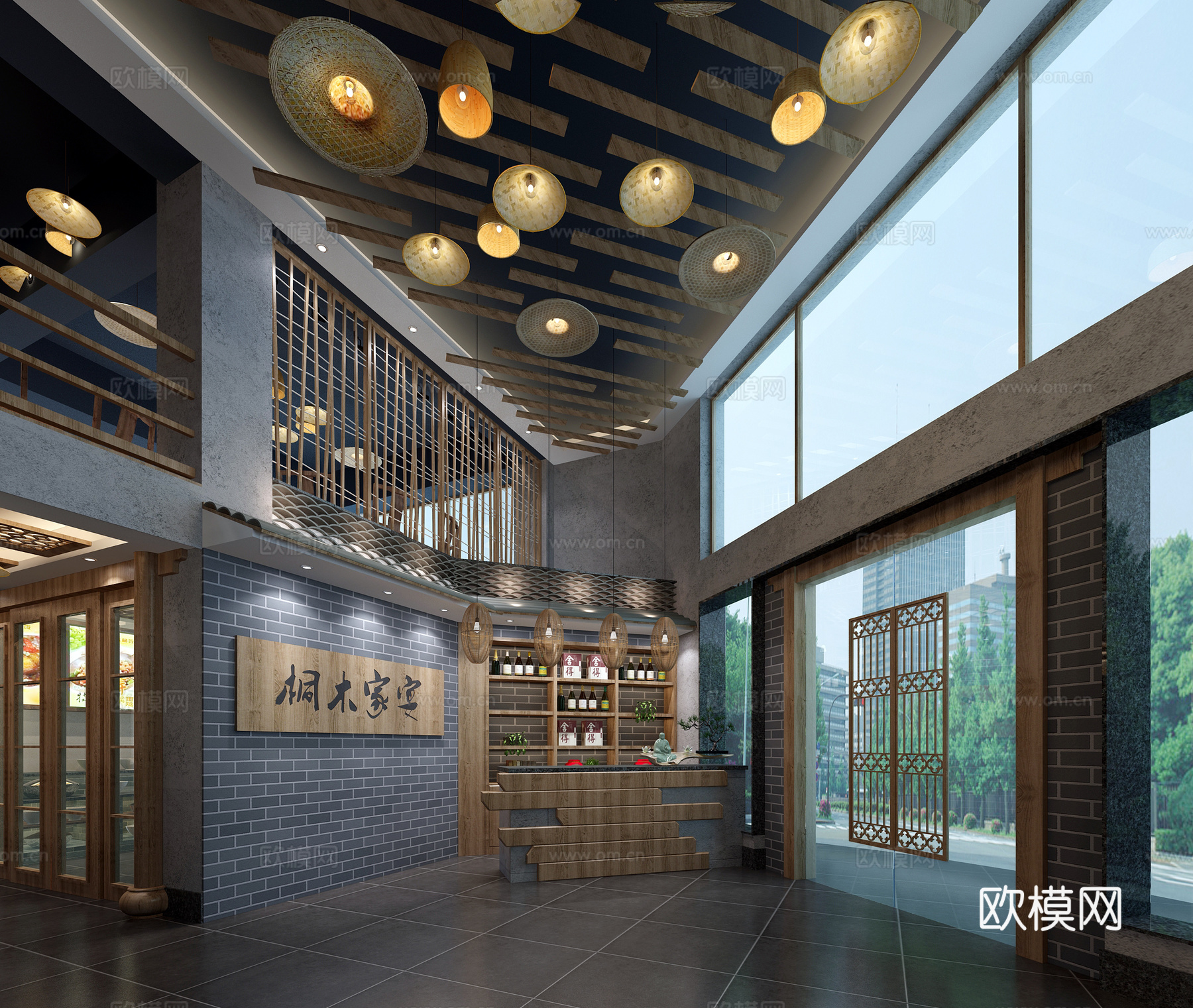 新中式前台 大厅 餐厅大厅 新中式餐厅大厅3d模型