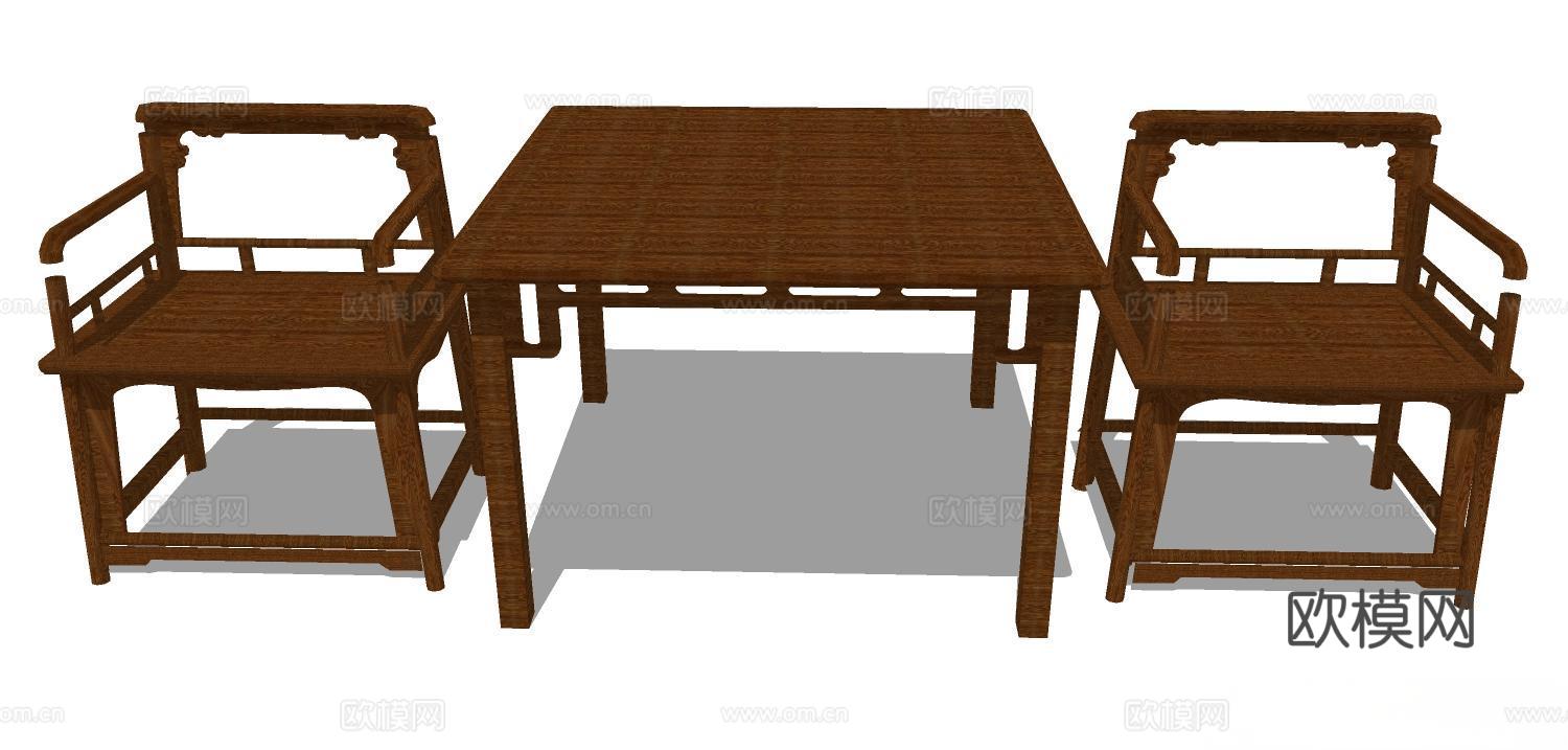 实木桌椅 实木椅子 实木桌子 椅子 桌子 茶几su模型