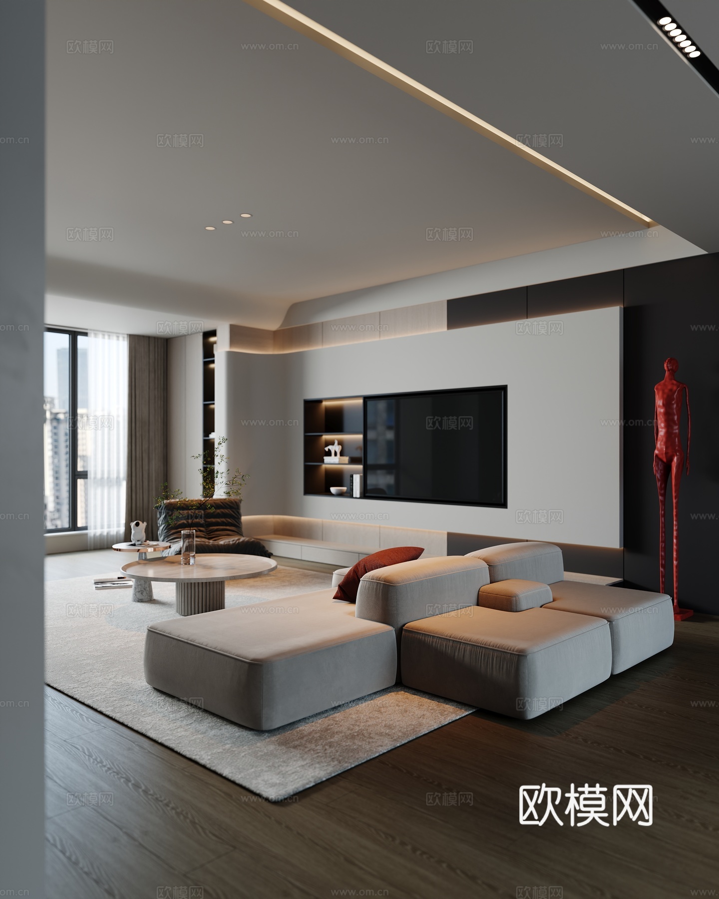 现代客厅 沙发茶几组合 茶几 单人沙发 饰品摆件su模型