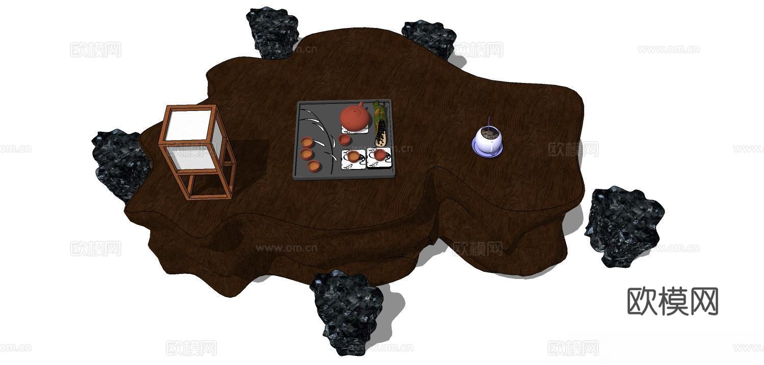 实木桌椅 实木椅子 实木桌子 椅子 桌子 茶桌椅su模型