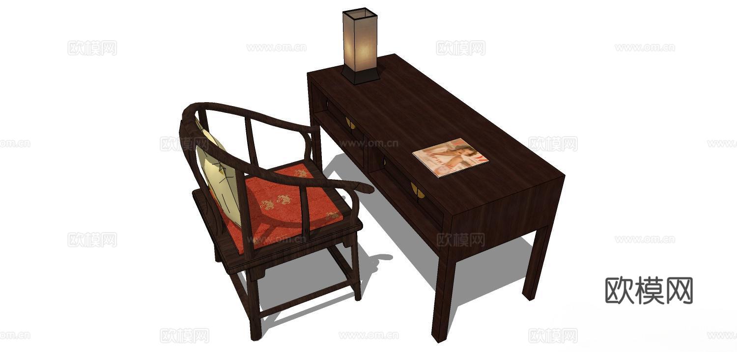 实木桌椅 实木椅子 实木桌子 椅子 桌子 书桌 书桌椅su模型